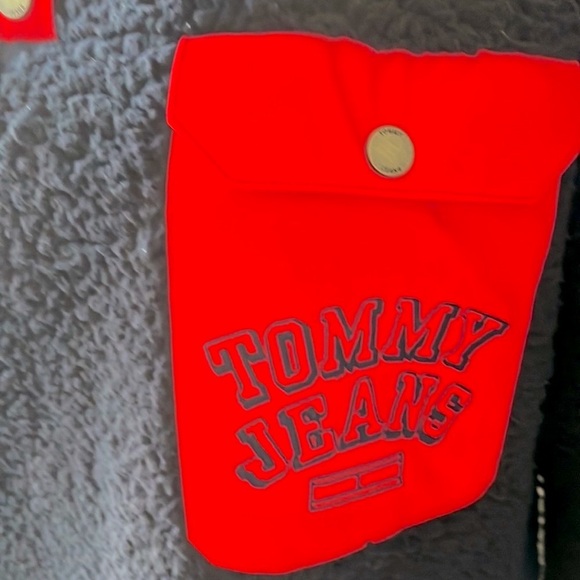 NWT Tommy Jeans navy red fall Sherpa fleece pull over jacket with snap collar - Picture 5 of 5